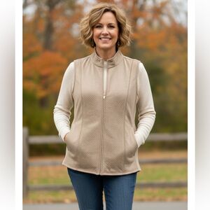 KIM ROGERS Womens Brown and White Zippered Vest Size Medium NWT